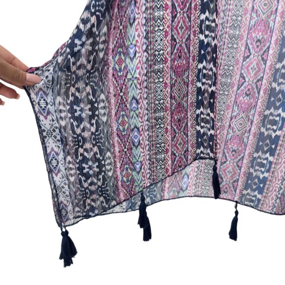 Lucky Brand Womens Sheer Kimono Cardigan W/ Tassels Multicolor Small Polyester - Picture 9 of 11